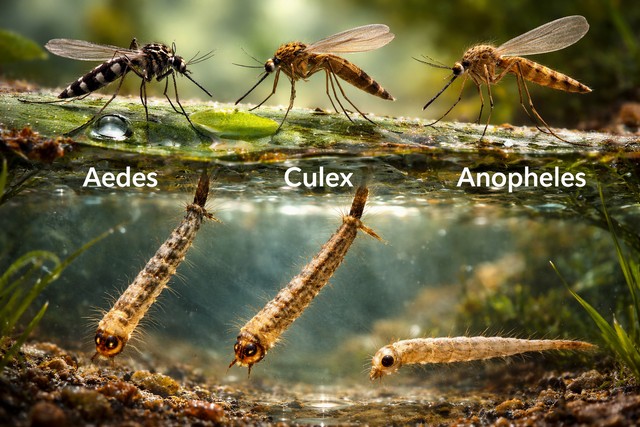 Comparaison des moustiques et leurs larves