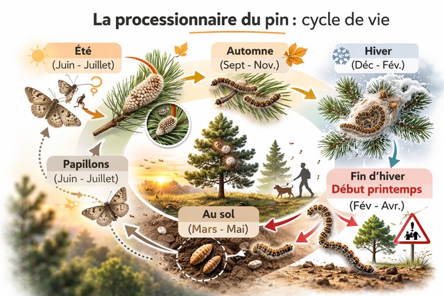 Cycle de vie de la processionnaire de pin