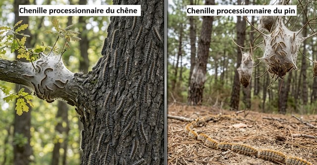 Distinctions entre chenilles processionnaires - chêne et pin