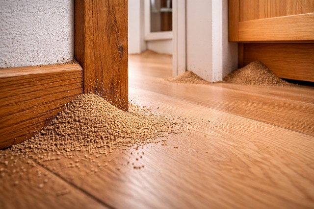 Excréments de termites près du plinthe