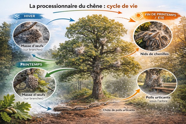 Le cycle de vie de la processionnaire du chêne