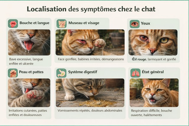 Localisation des symptômes chez le chat