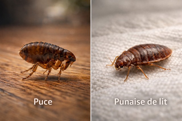 Puce de parquet et punaise de lit en détail