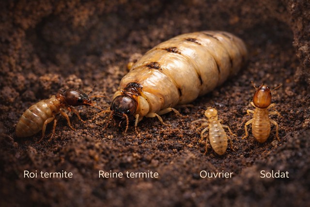 Quatre types de termites en gros plan