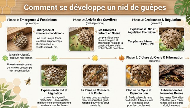 Développement d'un nid de guêpes