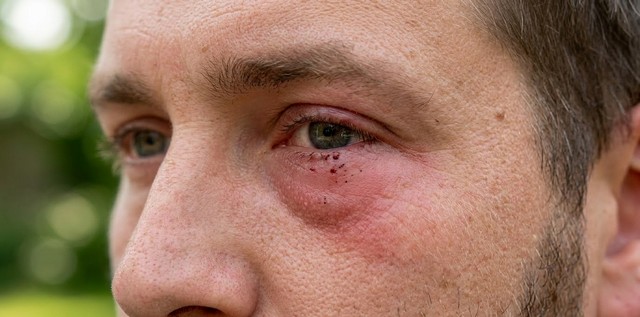 Frelons asiatiques piqûre sur les yeux