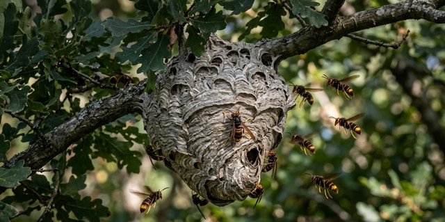 Frelons asiatiques sur son nid