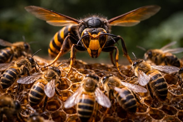frelon asiatique menaçant les abeilles