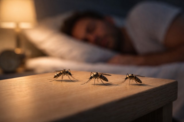 Moustiques sur une table de chevet