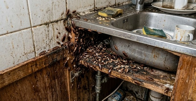 Nid de cafards près d'un évier