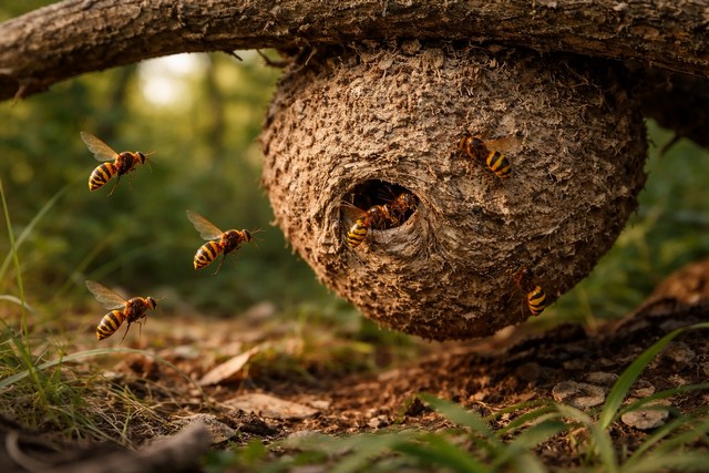 Nid de frelons sous une branche