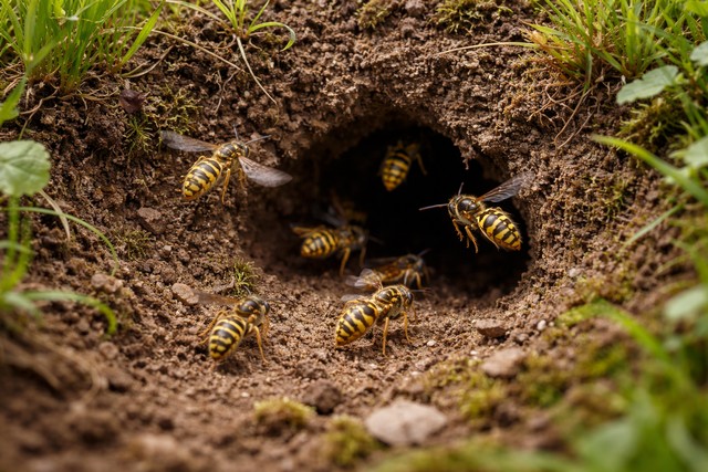 Nid de guêpes dans le sol