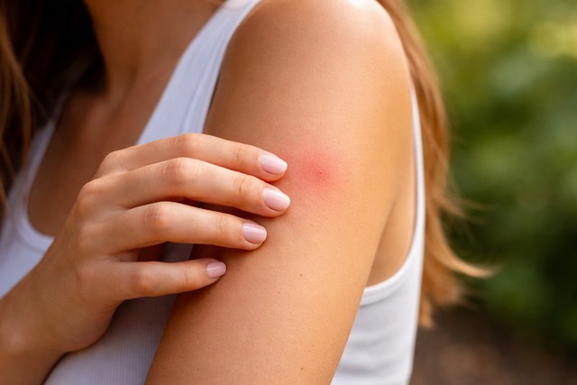 Piqûre de moustique sur le bras d'une femme