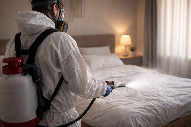 Professionnel de lutte anti punaises de lit en action
