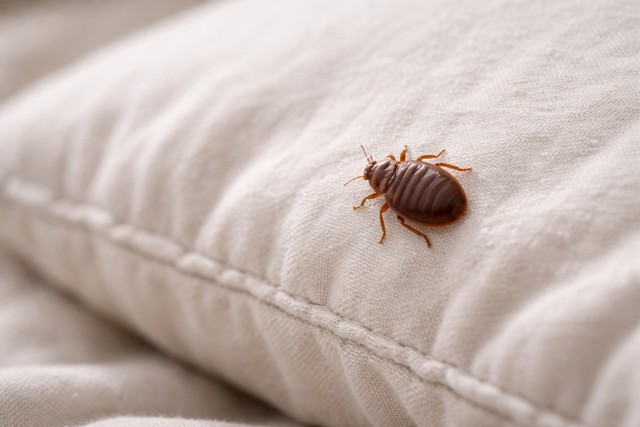 Punaise de lit sur oreiller blanc