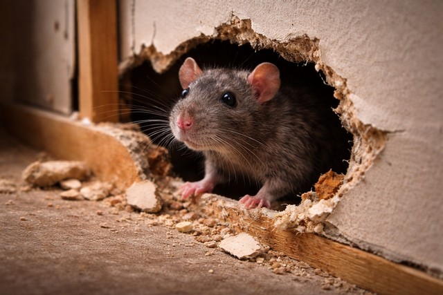 Rat curieux sortant du mur