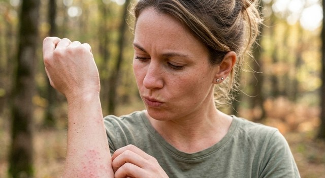 danger chenilles processionnaires sur une femme