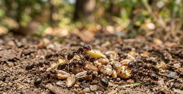 fourmis en train de manger des graines