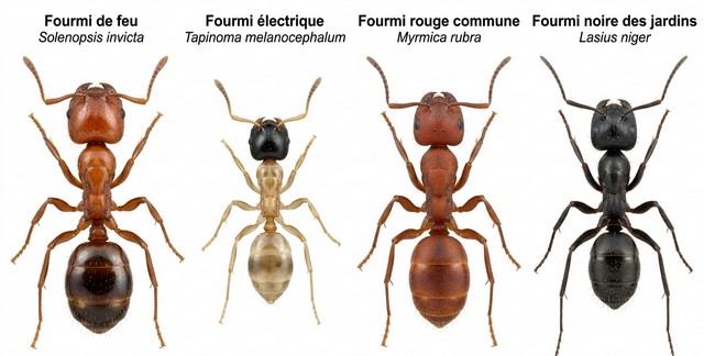 Distinction de fourmis de feu avec d'autres espèces communes