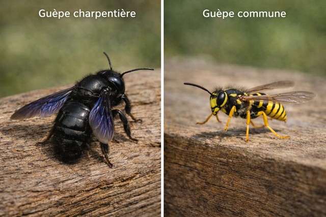 Guêpe charpentière et guêpe commune
