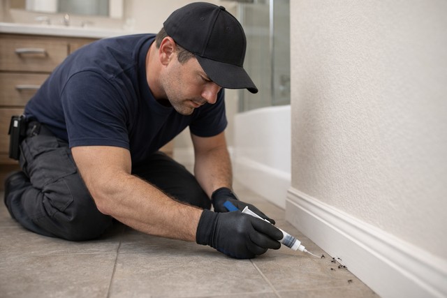 homme appliquant du gel anti-fourmis