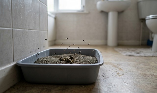 infestation de mouche sur litière chat