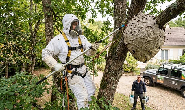 intervention professionnelle de retrait de nid de frelon asiatique