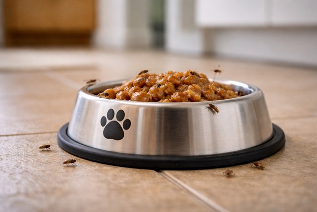 moucherons sur une gamelle chat